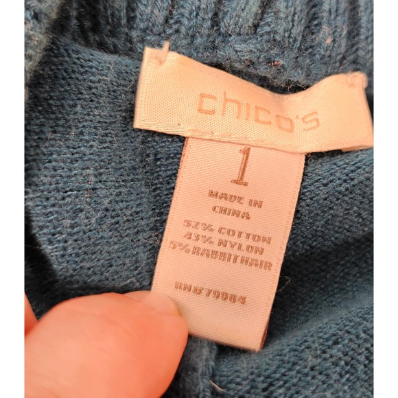 Chicos size 1 M career casual open front tunic rabbit hair blend blue ^ - Picture 4 of 5